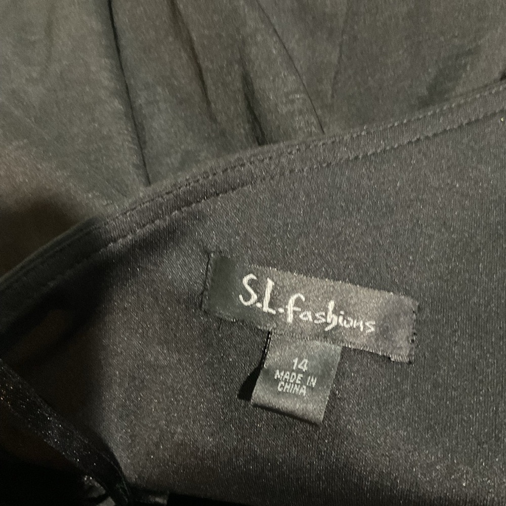 S.L. Fashions one shoulder ruffle Black Dress size 14 - Picture 7 of 7